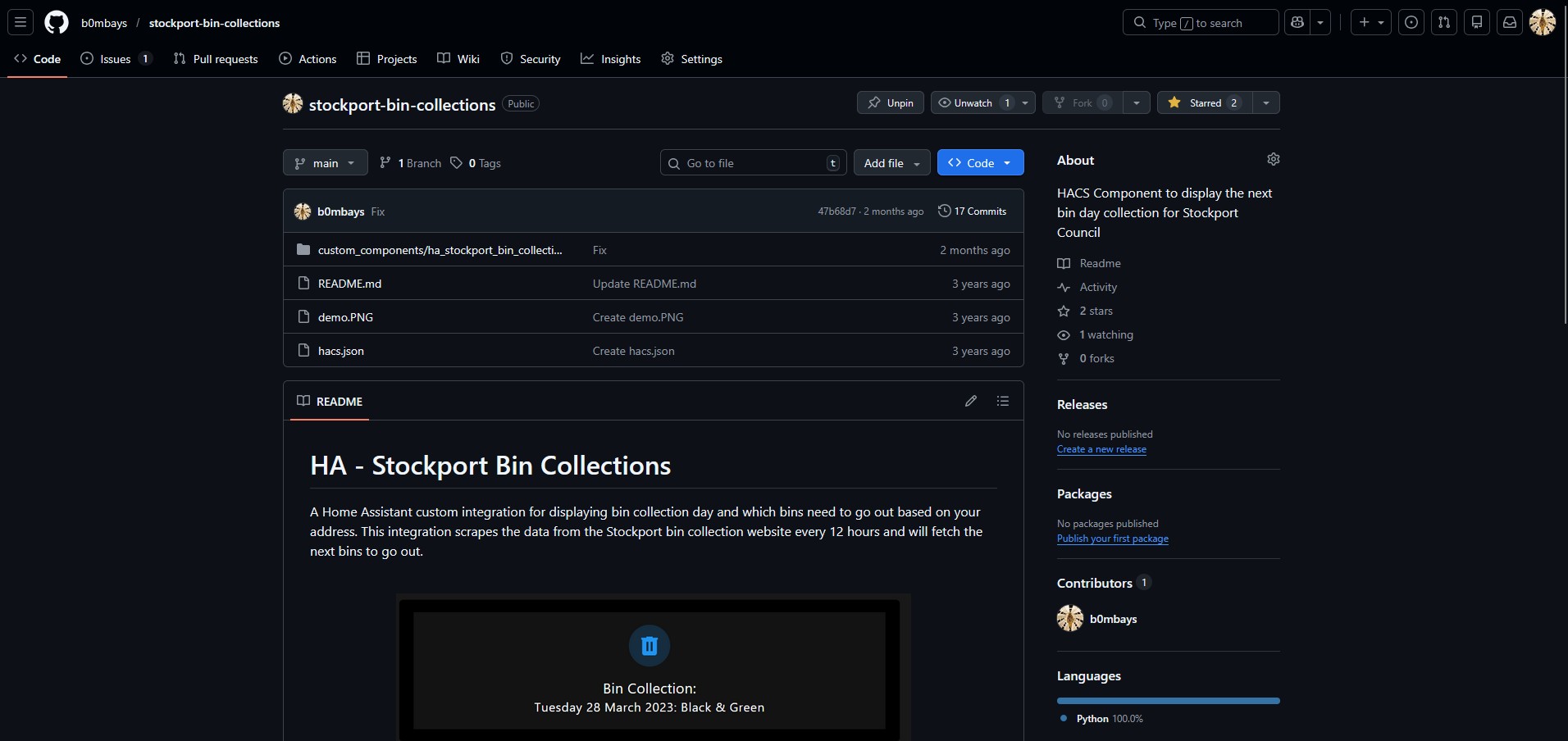 Stockport Bin Collections Home Assistant integration screenshot